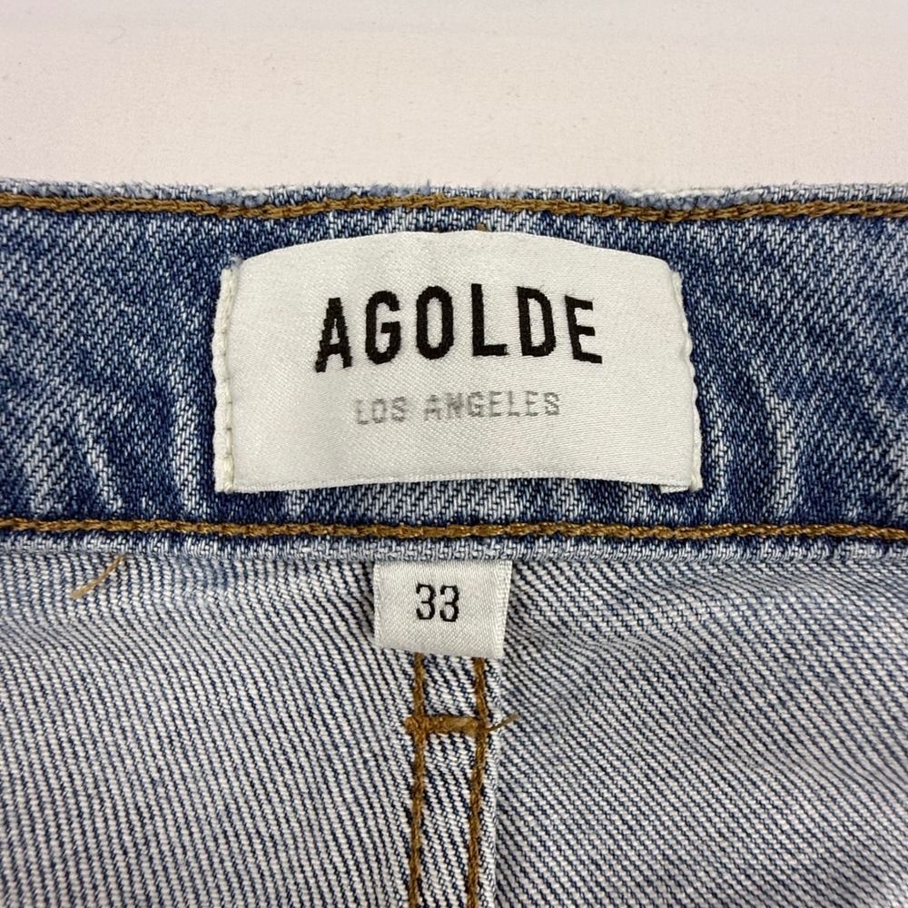 Agolde Riley Long Womens Jeans Size 33 Light Wash High Rise Straight Leg Blue - Picture 3 of 12